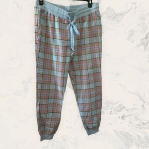 NEW Abound Women's Flannel Pajama Pants Blue Plaid Print Drawstrings - Size L